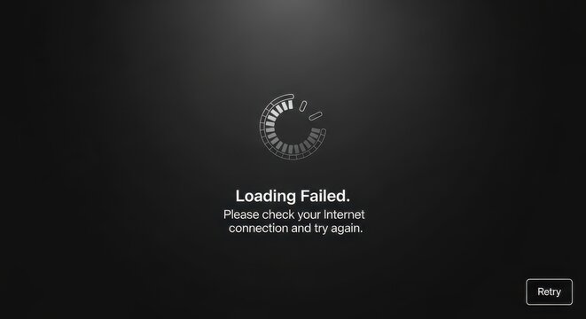A loading failed error message on a black background