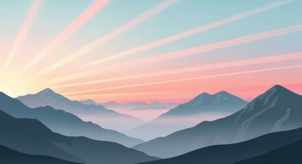 Fototapeta premium A mountain range with a sun setting behind it