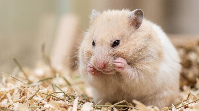 Cute hamster eating in a cage.