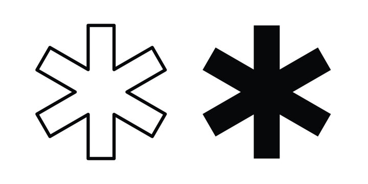 Asterisk icon set vector symbol in black filled and stroke style