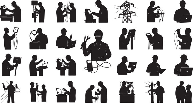 Silhouettes of people working in various professions daily