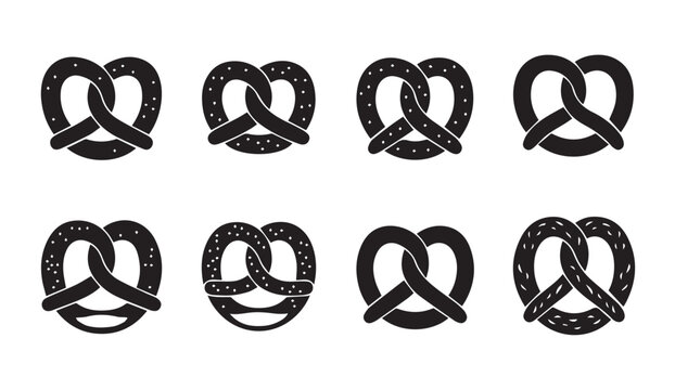 Crisp pretzel silhouettes isolated on white background with subtle texture details