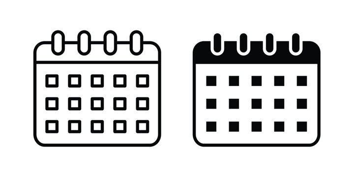 Calendar icon set vector symbol in black filled and stroke style
