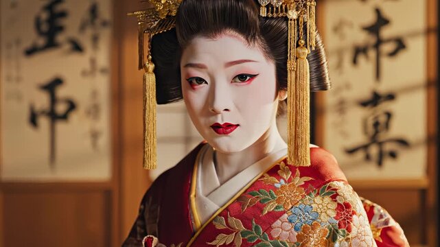 Woman in traditional Japanese kimono for commercial backgrounds, digital design, and advertising
