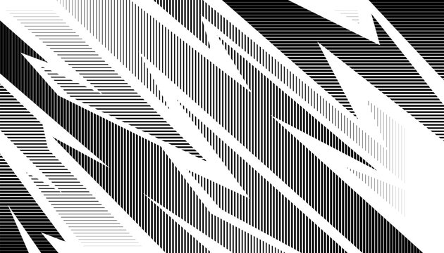 Black and white abstract geometric pattern with smooth transition effect. Sharp Geometric shapes for sporty and modern background and jersey design. Vector Format Illustration 