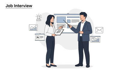 Fototapeta premium Job Interview: Business Meeting with Presentation and Data Analysis