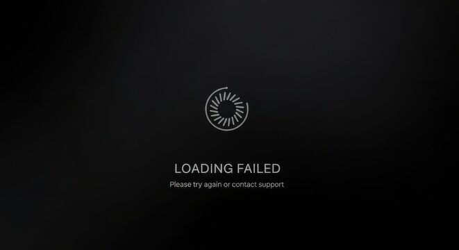 A loading failed error message on a black background