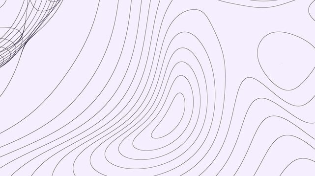 Minimalist topographic map lines on a light lavender background featuring organic wavy contours for geographic mapping and environmental design concepts