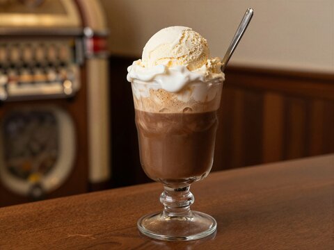 Classic Chocolate Ice Cream Float in a Vintage Diner Setting