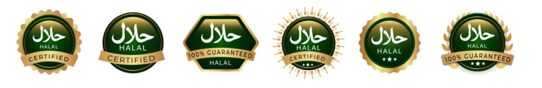 Luxury Gold and Emerald Green Halal Certified Label Set 100% Guaranteed Islamic Food Seals