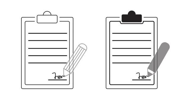 Contract Signing Checklists concept. legal contracts and agreement completion. text lines and a pencil signing a signature. 2D motion graphics in 4K resolution with alpha channel.