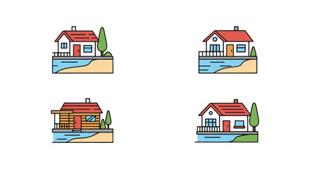 Fototapeta premium Lake Shore House Line art creative colorful abstract vector