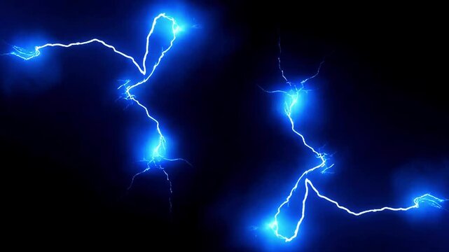 Electric blue lightning streaks crack across a dark sky in a dramatic abstract energy scene, delivering a powerful futuristic motion effect for science, weather, and VFX visuals