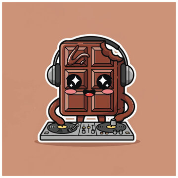 Cartoon chocolate bar DJ music.