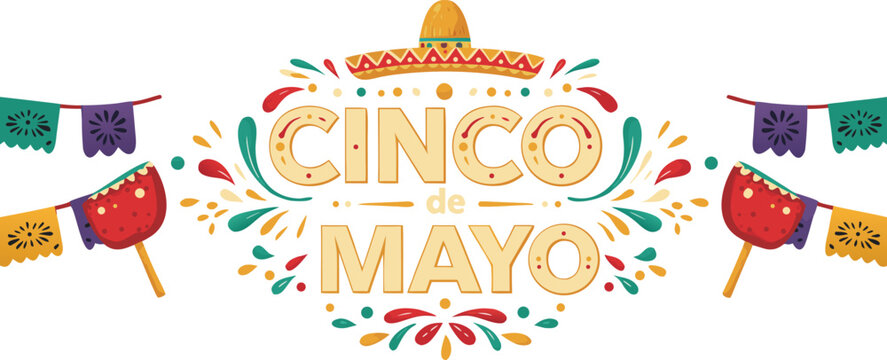 Vibrant cinco de mayo celebration logo with papel picado banners and fiesta elements