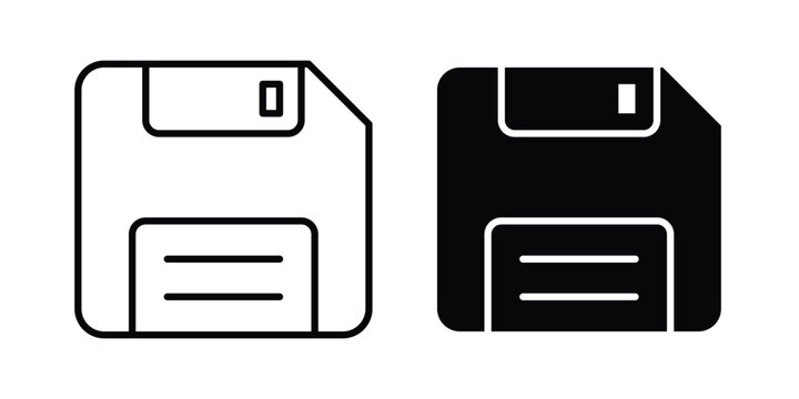 Floppy disk icon set vector symbol in black filled and stroke style