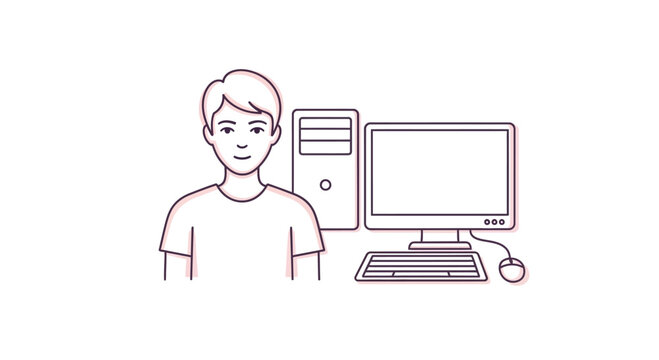 Man sitting at computer desk.