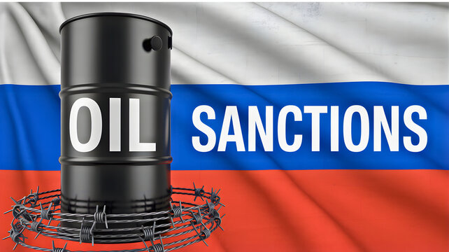 Russian oil embargo and international sanctions, symbolizing global economic restrictions on energy trade