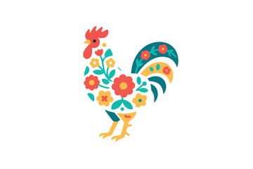 Rooster with Flower Decoration Illustration Creative Design Template   © art88