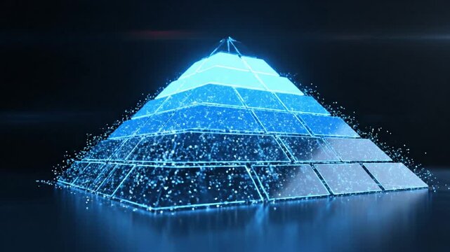 Futuristic Glowing Pyramid Structure with Digital Technology.