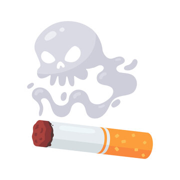 Symbolic Warning Lit Cigarette with Skull Smoke &ndash; Dangers of Smoking and Health Risks
