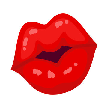 Red Luscious Lips Cartoon Illustration Glossy, Bold, and Vibrant in Color on White Background