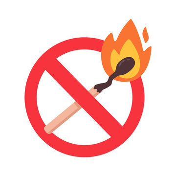 No Fire Sign Burning Matchstick in Red Circle with Line Across for Safety Concept