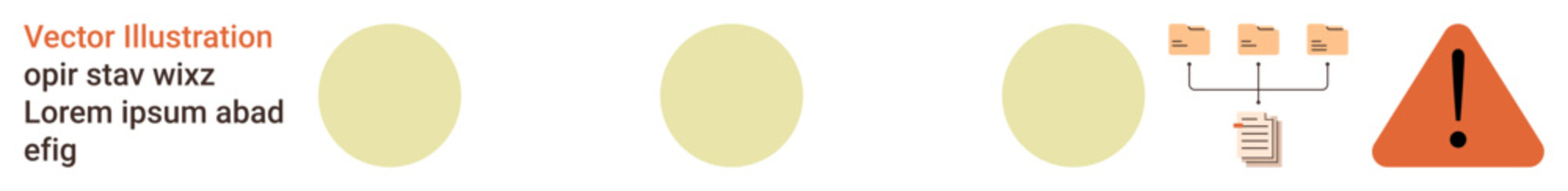 Data management, error warning, cybersecurity, system threats, technology issues, file organization. Diagram with folders, file connection and error triangle. Cybersecurity and error warning concept