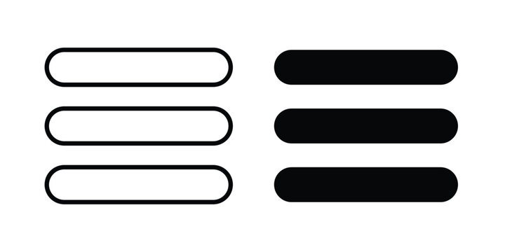 Menu icon set vector symbol in black filled and stroke style