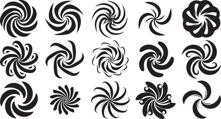 Fototapeta premium Collection of black swirl shapes on white background