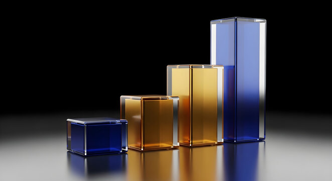 3D Glass Bars Graph Representing Growth and Increasing Data Trends
