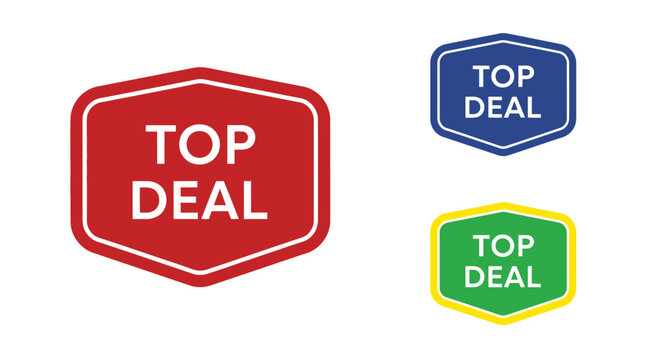 Various colorful TOP DEAL signs against a plain background, perfect for highlighting promotional offers and discounts
