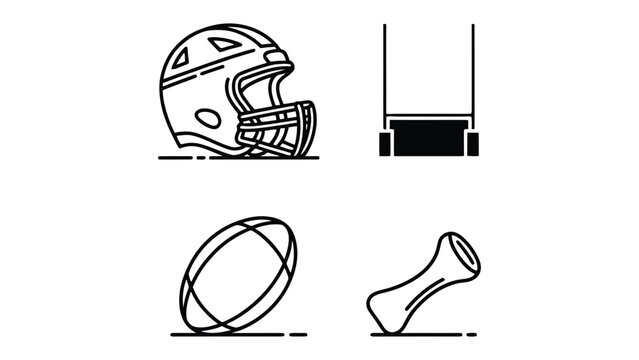 Rugby essentials sketch: Capturing the essence of rugby, this minimalist sketch highlights key elements of the sport. a striking display of equipment in a simple, clear style.