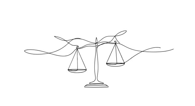 Classic depiction of a balance scale with two hanging weights isolated on transparent background, Vector