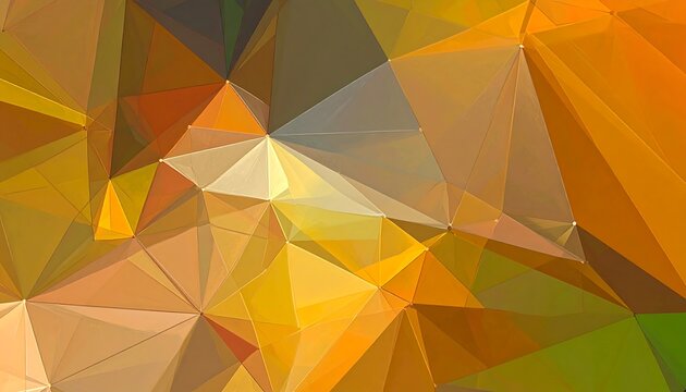 A colorful geometric pattern of triangles in shades of orange and green