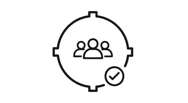 Approved group of people icon with checkmark inside circular frame isolated on transparent background, Vector