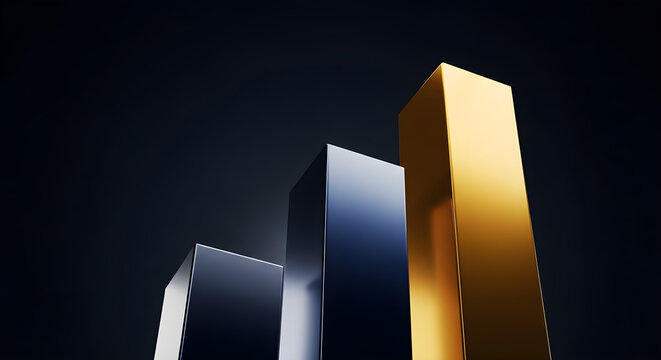 Dynamic visual representation of a bar chart with a prominent golden column, symbolizing outstanding financial performance, strategic business growth, and leading market position amidst a sleek