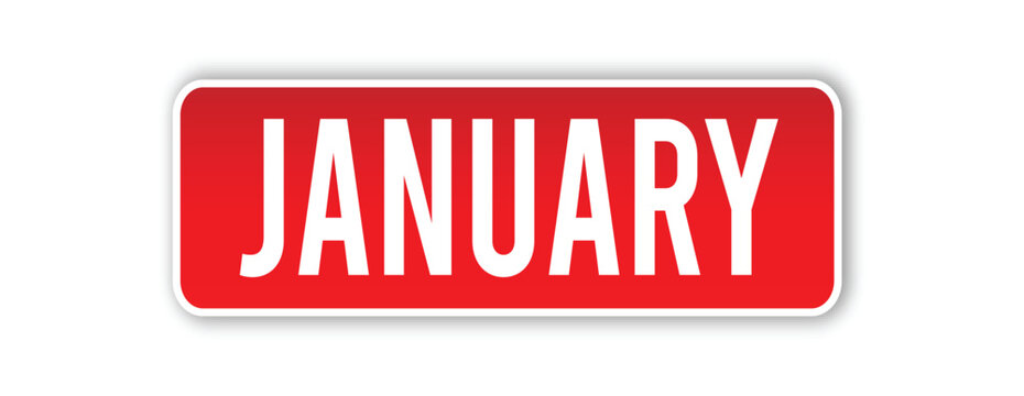 Red January Label with Rounded Shape Border and Shadow for Calendar Tag in Modern UI Design Sticker Style