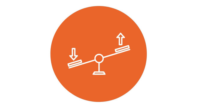 Balance scale icon showing upward and downward directional arrows isolated on transparent background, Vector