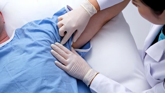 Close Up of Clinician Assessing Axillary Lymph Nodes of Patient