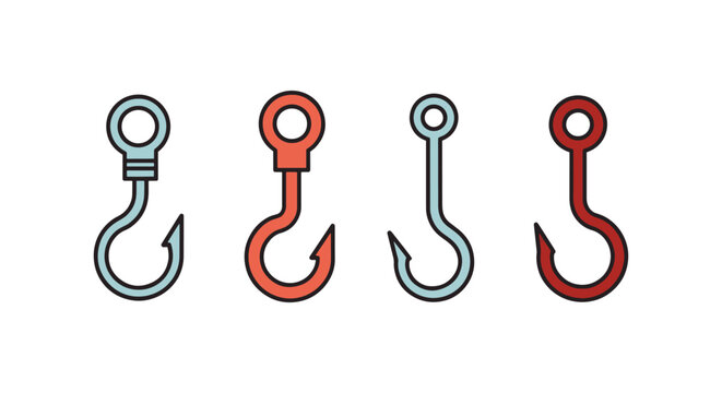 Meat Hook Line art vector set simple abstract color shapes