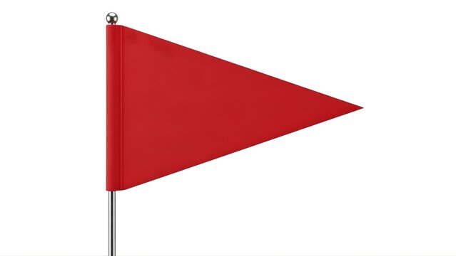 A red triangular flag on a pole against a white background on transparent background