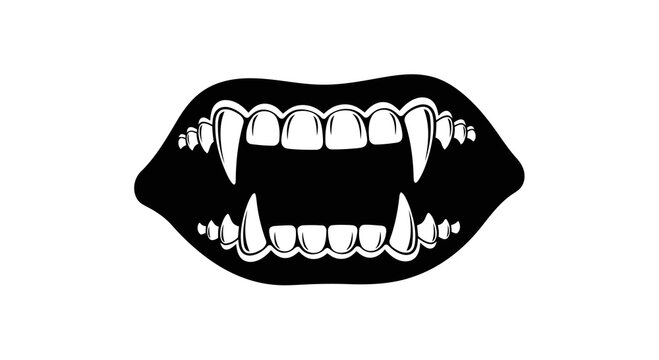 Halloween cartoon mouth with sharp teeth grinning in black vector illustration