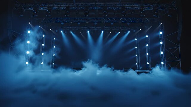 Stage with lights and smoke for commercial backgrounds, digital design, and advertising