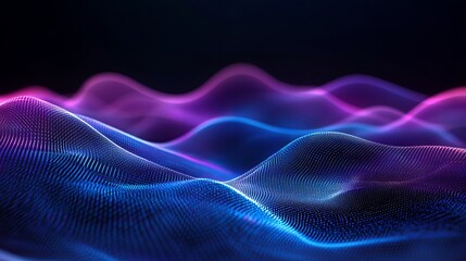 Fototapeta premium A vibrant digital landscape with wavy lines of purple and blue light against a dark background