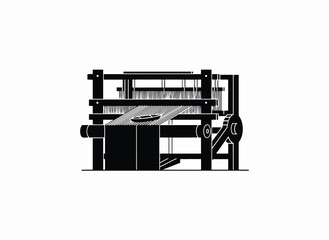 Fototapeta premium Illustration of a traditional weaving loom with fabric and shuttle, industrial textile manufacturing equipment.
