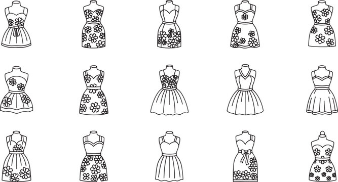 Black and white of women in various vintage style dresses and skirts women fashion vintage dresses