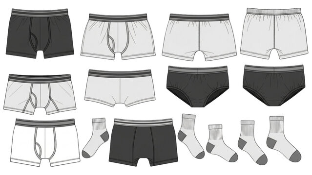 Vector CAD illustration of underwear and socks on white