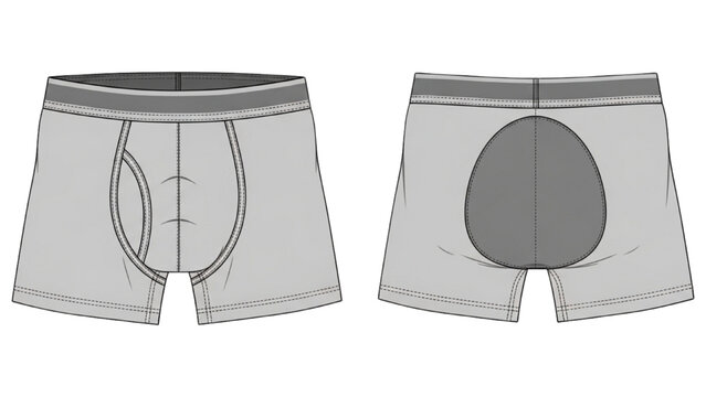 Vector CAD design of men's gray boxer shorts from front and back