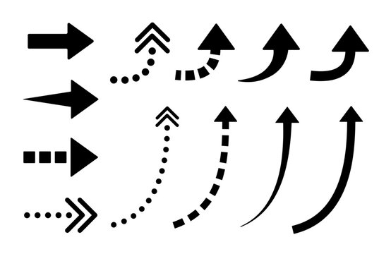 Set of arrows for straight, short curves, and long curves